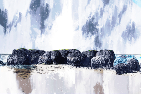 Illustration of beach, digital paintingの写真素材