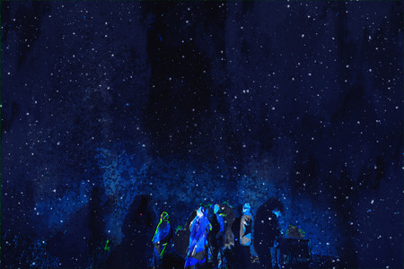 Abstract digital painting of landscape in blue tone of night sky