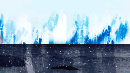 Digital abstract painting in cool tone for background, cool color backgroundの写真素材