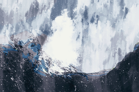 Abstract painting of mountain in cool tone, Digital paintingの写真素材