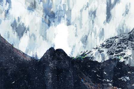Abstract digital painting of mountain landscape, landscape illustration for backgroundの写真素材