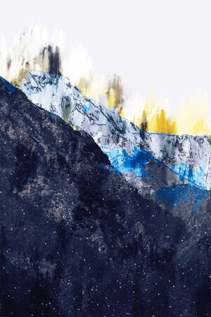 Abstract painting of colorful mountain, Digital painting illustrationの写真素材