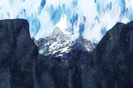 Abstract painting of colorful mountain, Digital painting illustrationの写真素材