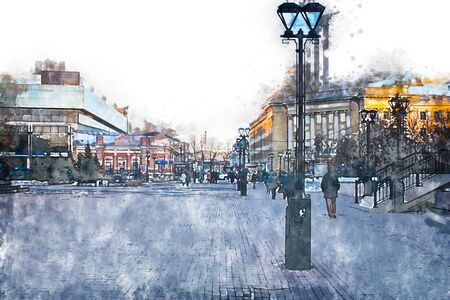 Digital painting of historic building, illustration of historic building for background.の写真素材