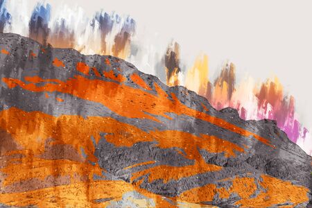 Abstract painting of mountain in hot tone, Digital painting for illustrationの写真素材