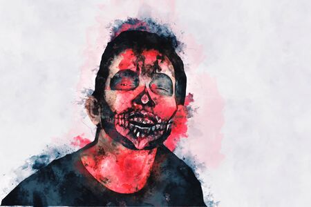 Digital painting of male zombie, man with blood illustration, halloween picture conceptionの写真素材