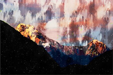 Abstract painting of colorful mountain, Digital painting illustrationの写真素材