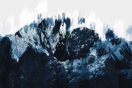 Abstract painting of mountain in blue tone, Digital paintingの写真素材