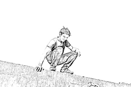 Digital drawing of man, black and white imageの写真素材