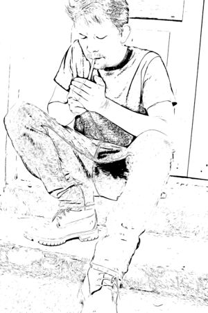 Digital drawing of people smoking cigarette, illustration imageの写真素材