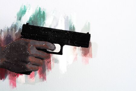 Digital painting of man with gun in his handの写真素材