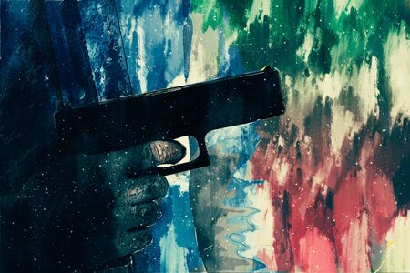 Digital painting of man with gun in his hand