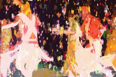 Abstract painting of Indian dancers, Illustration of dancers with traditional cloth
