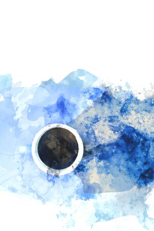 Cup with watercolor background, blue tones imageの写真素材