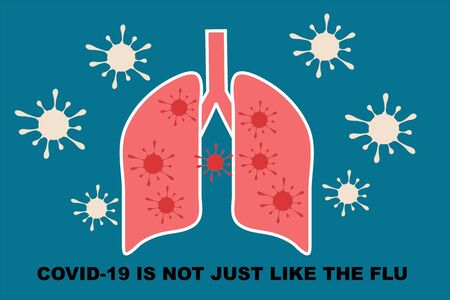 Lungs against group of viruses with message of covid-19 is not just like the flu , covid-19 pandemic situationのイラスト素材