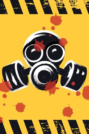 Caution poster with gas mask, danger area warningのイラスト素材