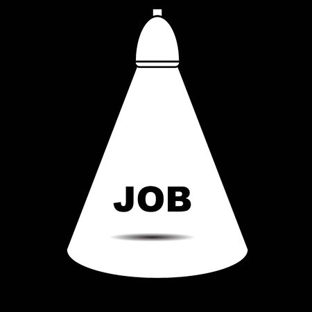 Light from lamp shining on job word, finding job, monotone vector illustrationのイラスト素材