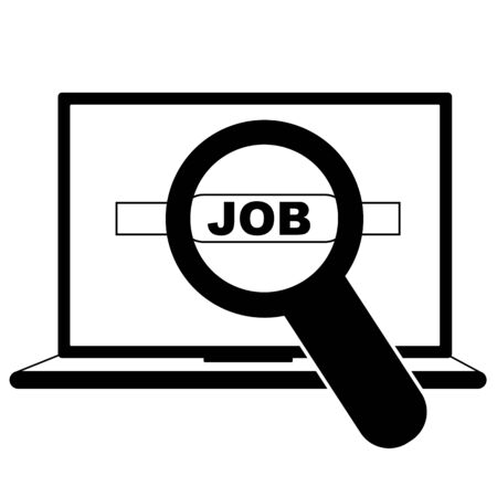 Finding job on internet, work position searching, black and white vector illustrationのイラスト素材