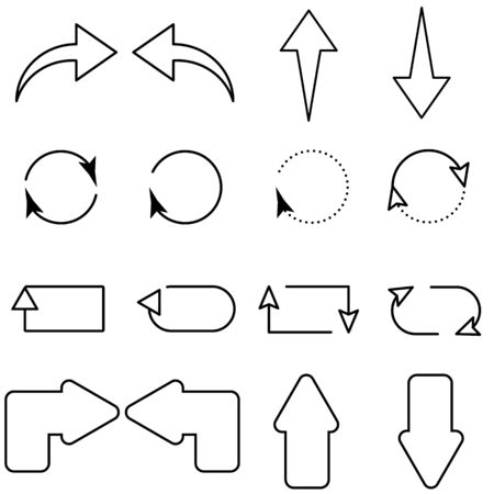 Flat and thin line arrow icons set, vector illustrationのイラスト素材