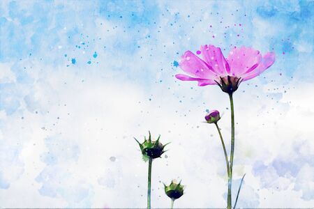 Abstract painting of flowers in spring season, nature image, digital watercolor illustration, art for backgroundの写真素材