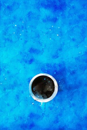 Abstract painting of cup on blue background, nature landscape image, digital watercolor illustration, art for backgroundの写真素材
