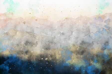 Abstract painting of mountains, nature landscape image, digital watercolor illustration, art for backgroundの写真素材