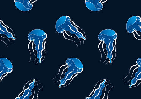 Jellyfish seamless pattern background, blue tone image, vector illustration, doodle drawing
styleのイラスト素材