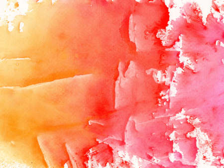 Abstract watercolor background painting on paper texture, orange, red and pink color shadesの写真素材