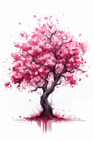 Watercolor painting of pink cherry blossom, flowers blooming in summer, Generative AIの素材
