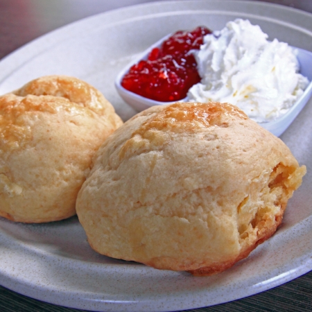 English scones with cream and strawberry jamの写真素材