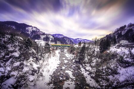 The train route from Chigasaki Station has snow covered in winter. Toyama region railway Tateyama...