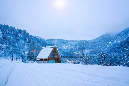 The landscape of Japan. Shirakawago light. Historic Village of Shirakawago in winter, Japan.の写真素材