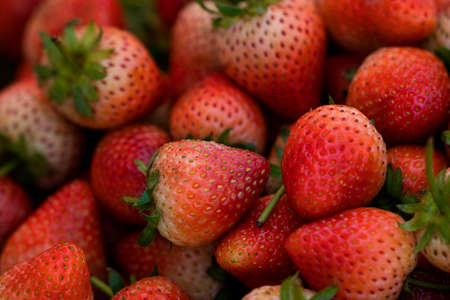 Food backgrounds. Fresh strawberry in a basket.の写真素材