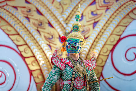 Giant carrying a sword. Ramayana story. The battle of Rama. Thailand Dancing in masked perform a Thai traditional masked ballet (Khon)の写真素材