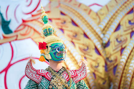 Giant carrying a sword. Ramayana story. The battle of Rama. Thailand Dancing in masked perform a Thai traditional masked ballet (Khon)の写真素材