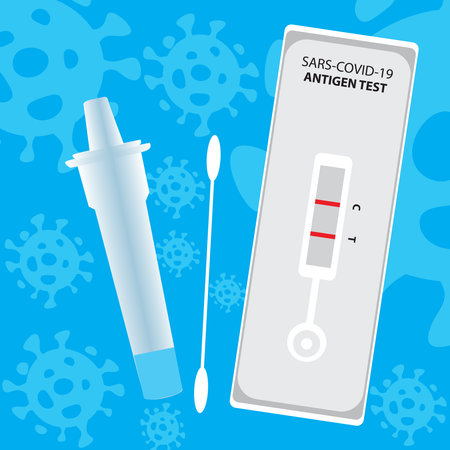 Rapid Antigen Test Kit. Urgent test for COVID. Test tube with swab line style of Medical care health and emergency.のイラスト素材