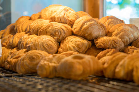 Curry Puff Background. Favourite snack of Saraburi, Thailand, curry puff on a plate.の写真素材