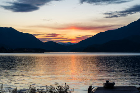 sky and lake view in Japan. Kawaguchiko Lake, Japan.の写真素材