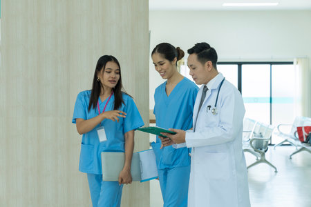 Medical healthcare and doctor service. Doctor working at the hospital. Communication and consulting with a medicine.の写真素材