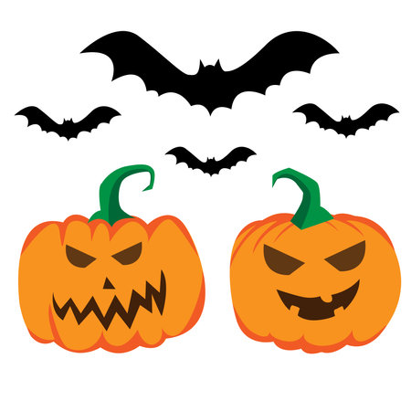 Bat and pumpkin Halloween vector.のイラスト素材