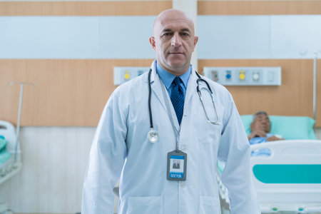 Medical healthcare and doctor service. The doctor is standing confidently in the hospital.の写真素材
