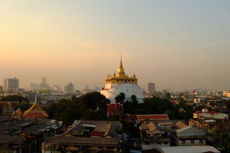 The Golden Mountain at Wat Saket Bangkok Thailandの写真素材