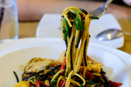 Thai hot and spicy seafood spaghetti.の写真素材