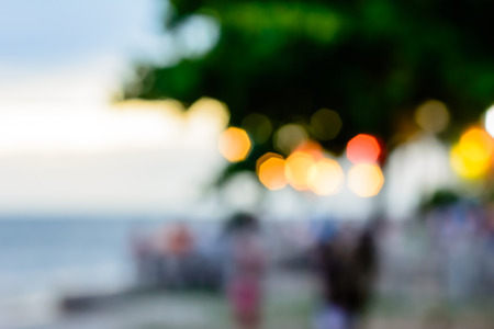 Blurred picture of crowd and tree in the background at Bangsan beach in Thailand.の写真素材