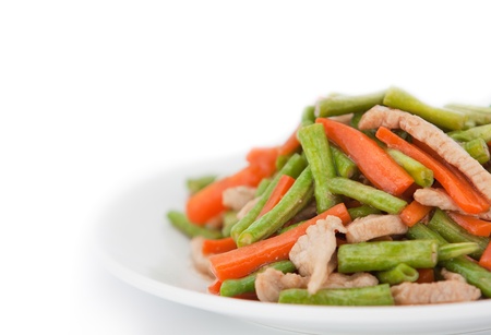 Stir fry cowpea, carrot and porkの写真素材