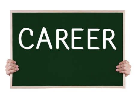 career on blackboard with handsの写真素材