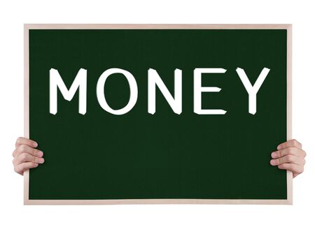 money on blackboard with handsの写真素材