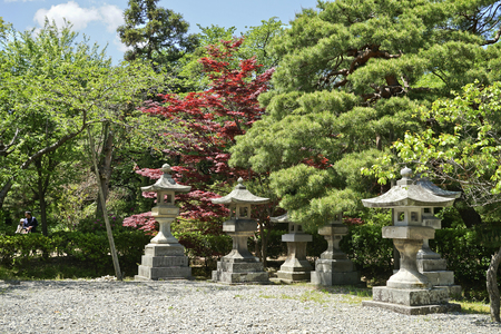 Old japanese lamp style in the garden of Japan.