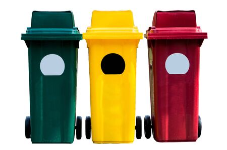 Trash three green, yellow, red isolate white background.の写真素材