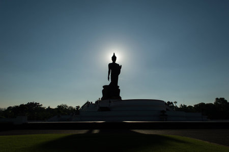 Silhouette Buddha Statue at Phutthamonthon Phutthamonthon Road line 4, Salaya, Nakhon Pathom.の写真素材